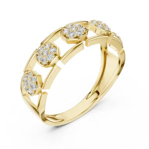 Geometric Hexagon Frame Round Cut Pavé-Set Band Ring
