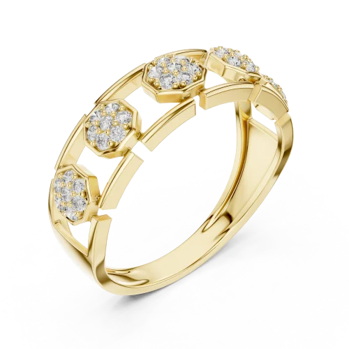 Geometric Hexagon Frame Round Cut Pavé-Set Band Ring