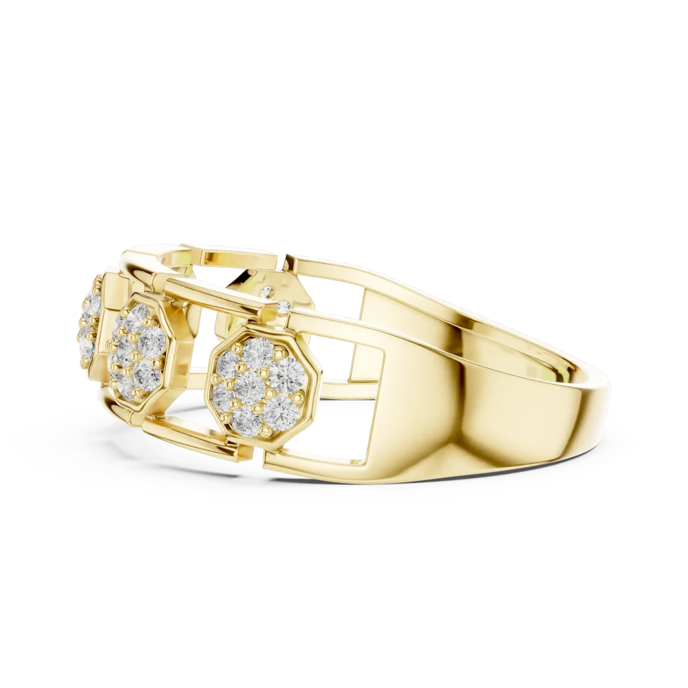Geometric Hexagon Frame Round Cut Pavé-Set Band Ring - Image 4