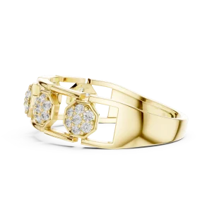 Geometric Hexagon Frame Round Cut Pavé-Set Band Ring - Image 4