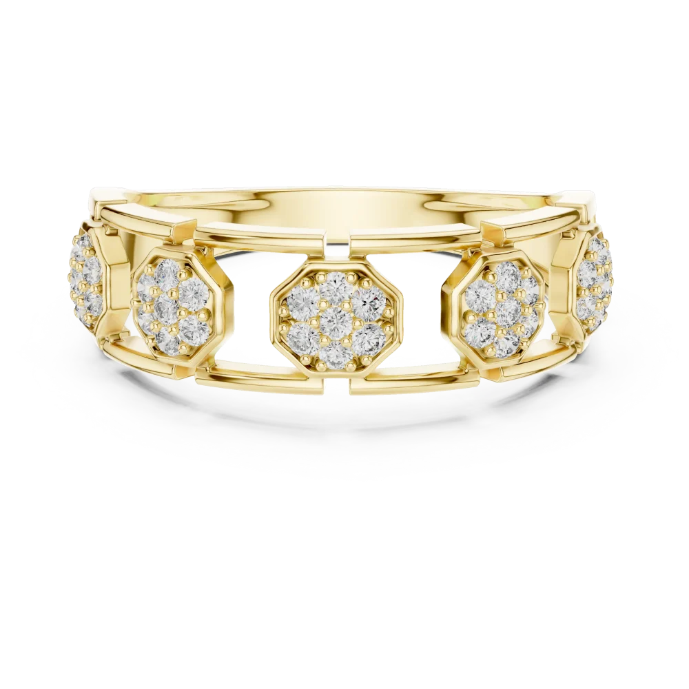 Geometric Hexagon Frame Round Cut Pavé-Set Band Ring - Image 2