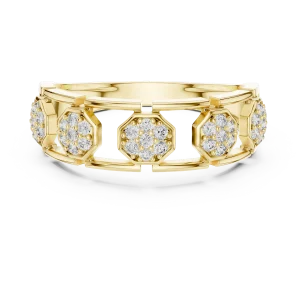 Geometric Hexagon Frame Round Cut Pavé-Set Band Ring - Image 2