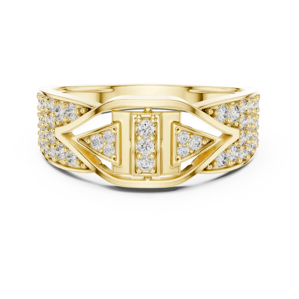 Geometric Symmetry Pavé-Set Round Cut Statement Ring - Image 2