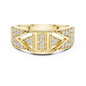 Geometric Symmetry Pavé-Set Round Cut Statement Ring - Image 2