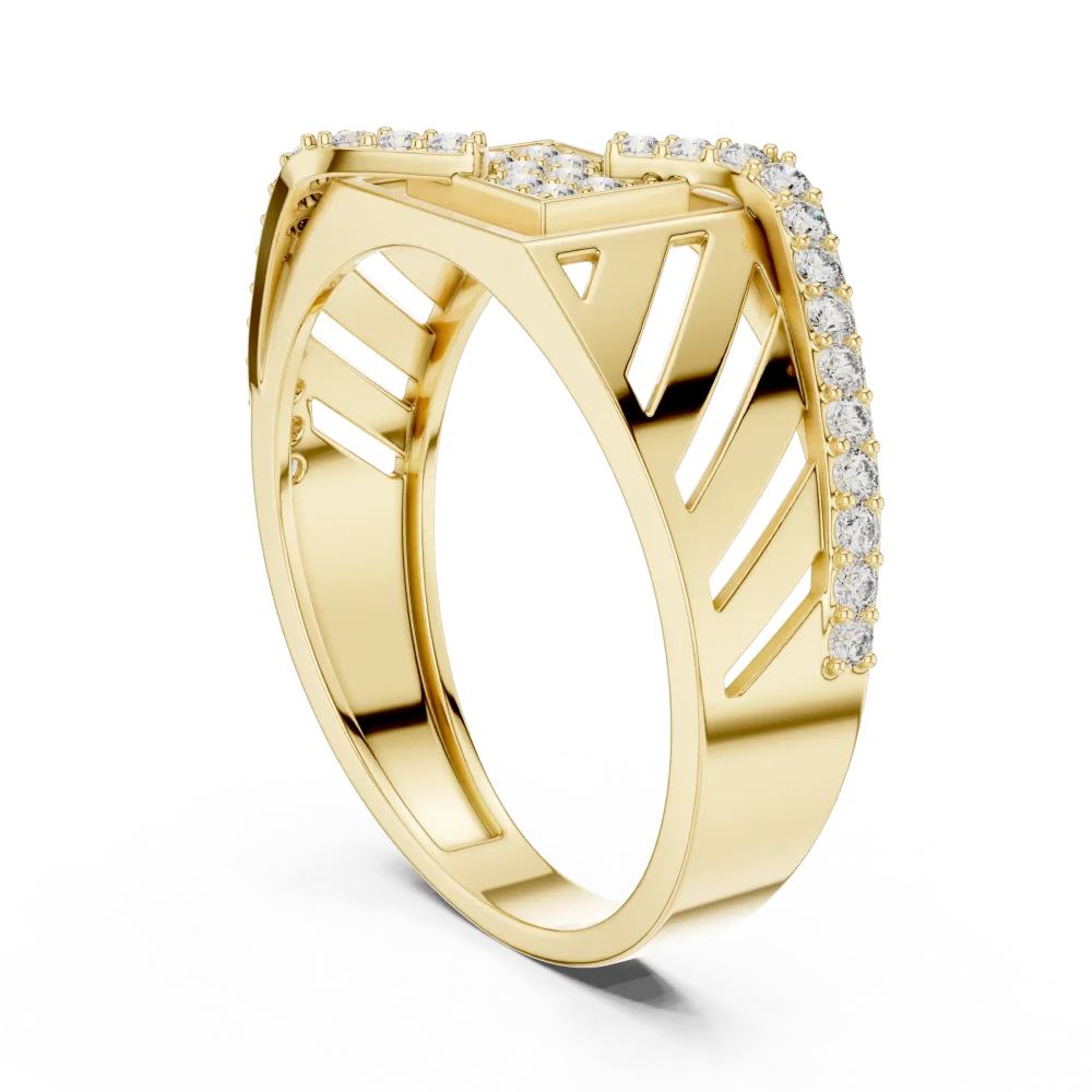 Architectural Round Brilliant Pavé-Set Geometric Statement Ring - Image 3