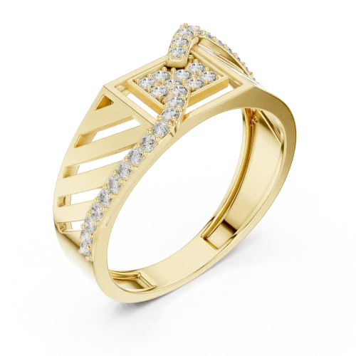 Architectural Round Brilliant Pavé-Set Geometric Statement Ring