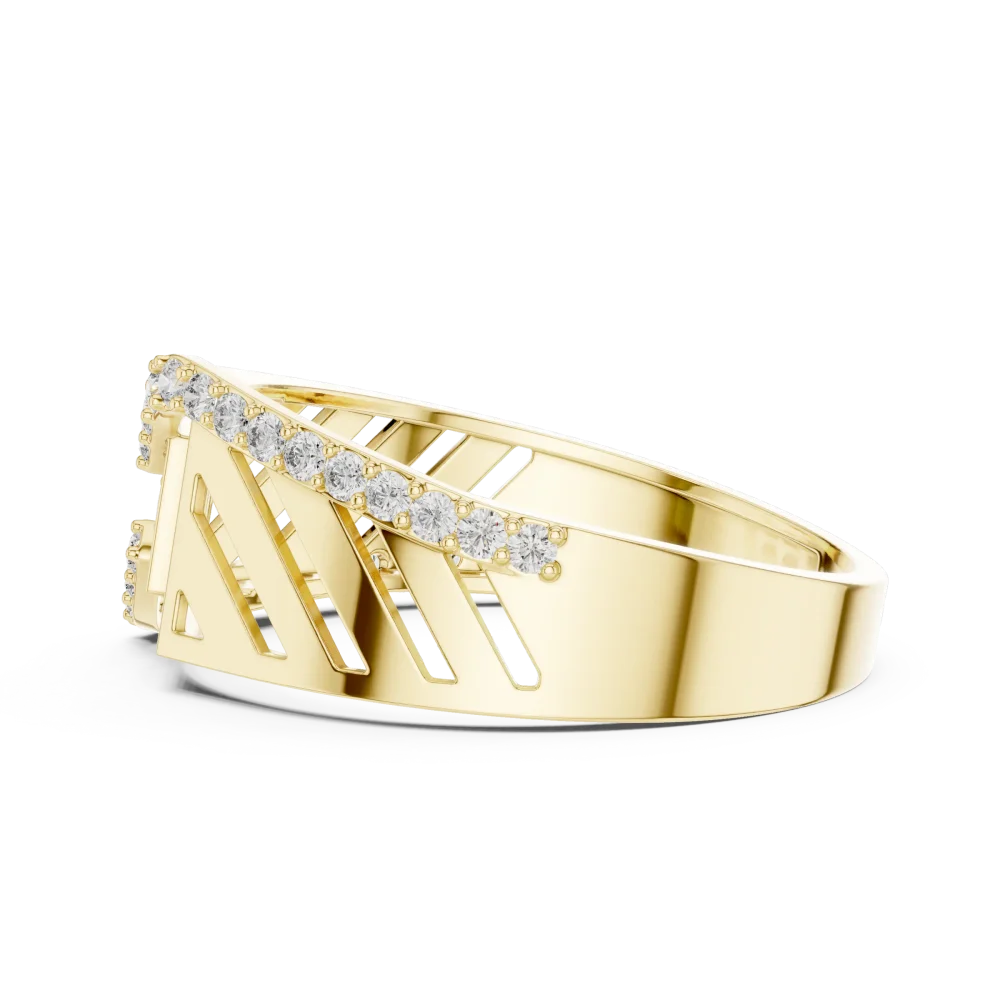 Architectural Round Brilliant Pavé-Set Geometric Statement Ring - Image 4