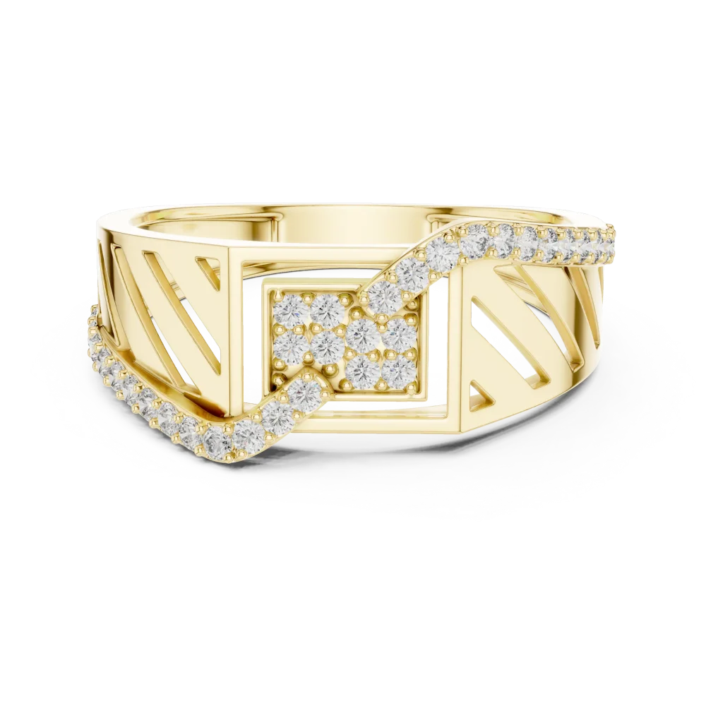 Architectural Round Brilliant Pavé-Set Geometric Statement Ring - Image 2