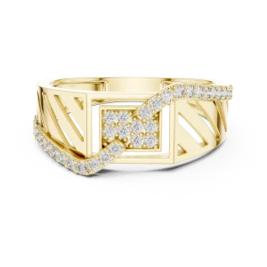 Architectural Round Brilliant Pavé-Set Geometric Statement Ring - Image 2