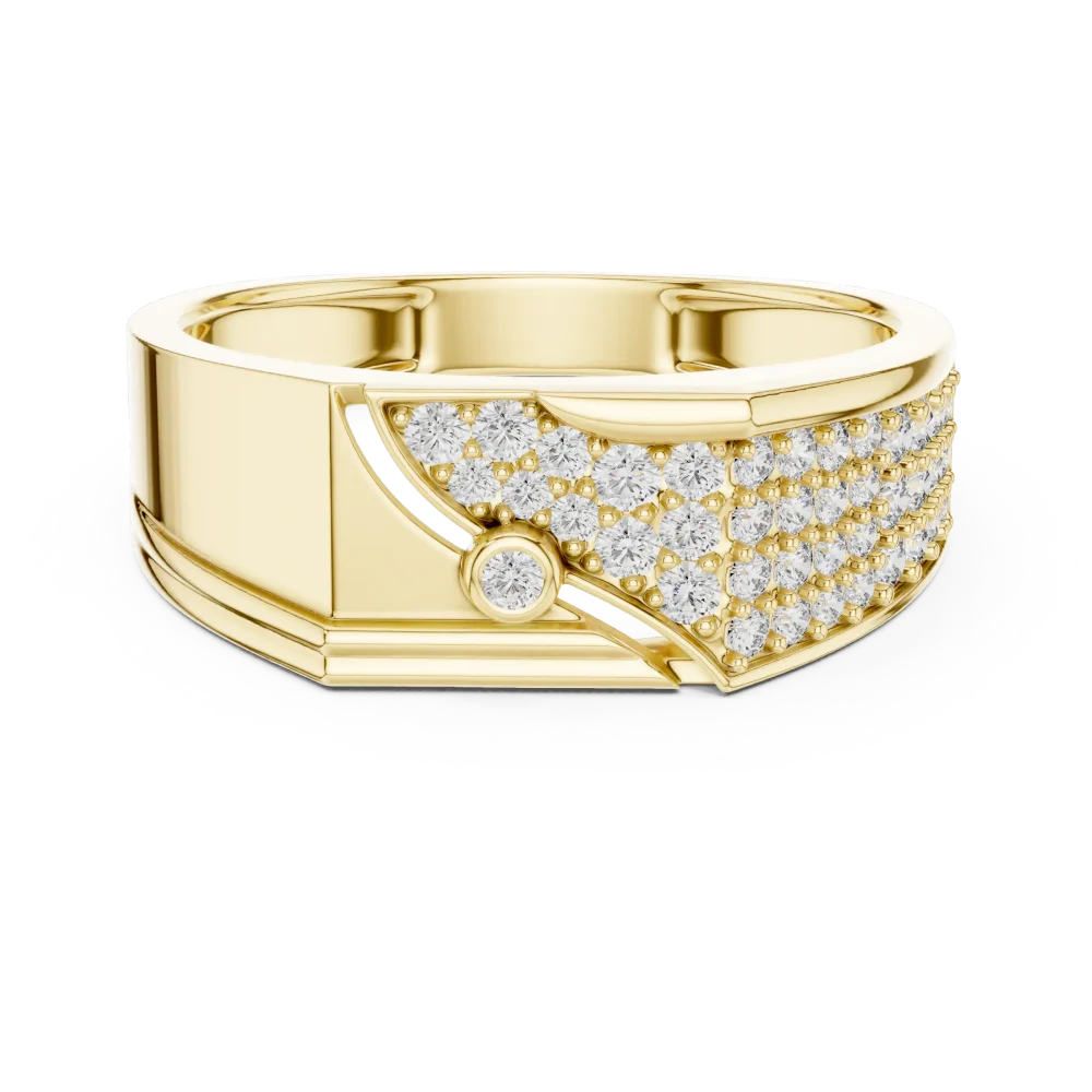 Architectural Round Pavé-Set Geometric Statement Men Ring - Image 2