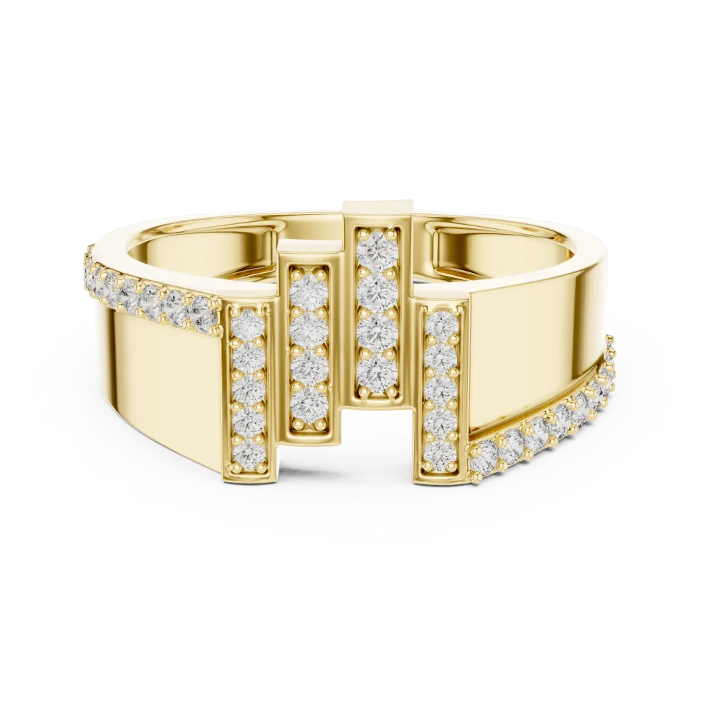 Architectural Round Cut Geometric Linear Pavé Band - Image 2