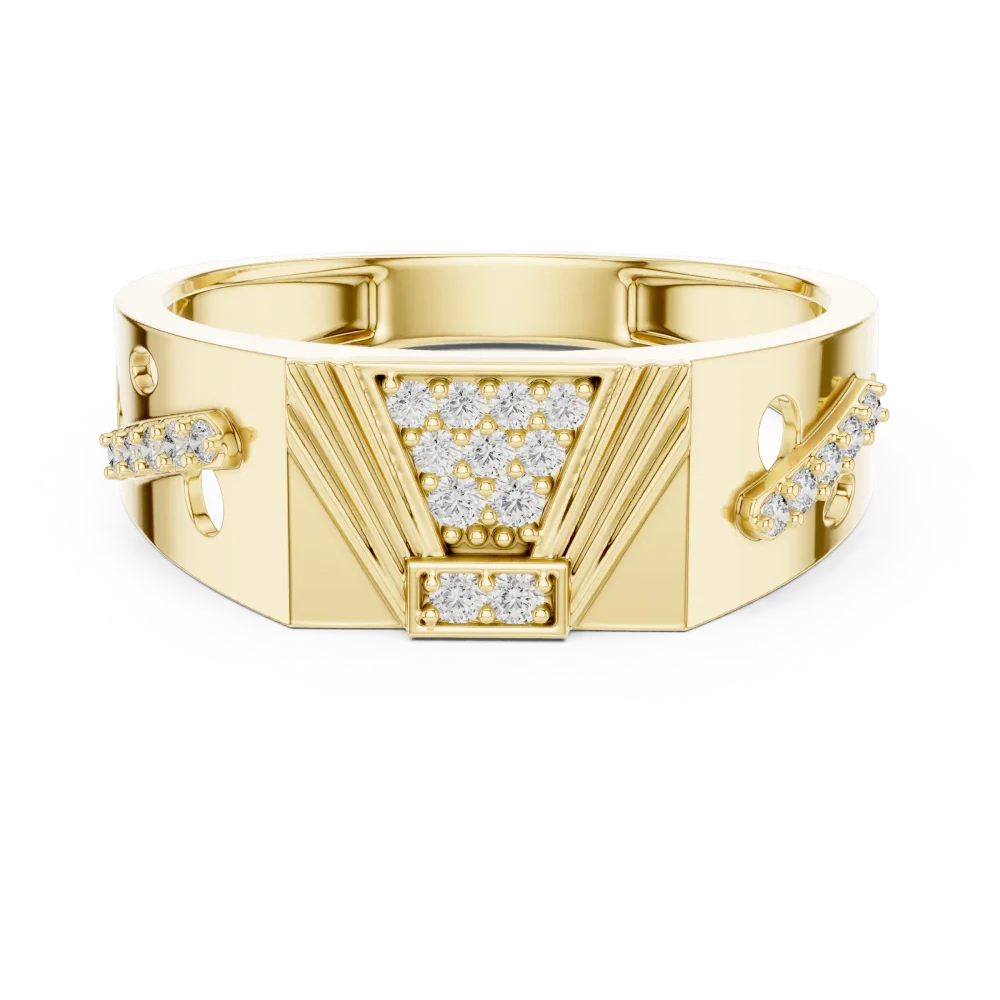 Architectural Geometric Pavé-Set Statement Men Ring - Image 2