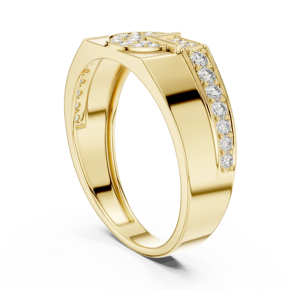 Geometric Symmetry Pavé-Set Round Brilliant Men’s Ring - Image 3