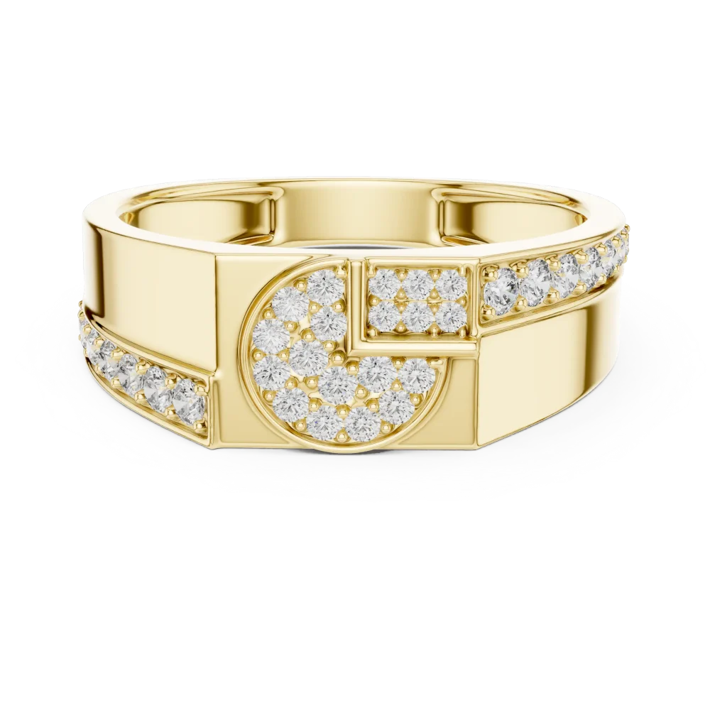 Geometric Symmetry Pavé-Set Round Brilliant Men’s Ring - Image 2
