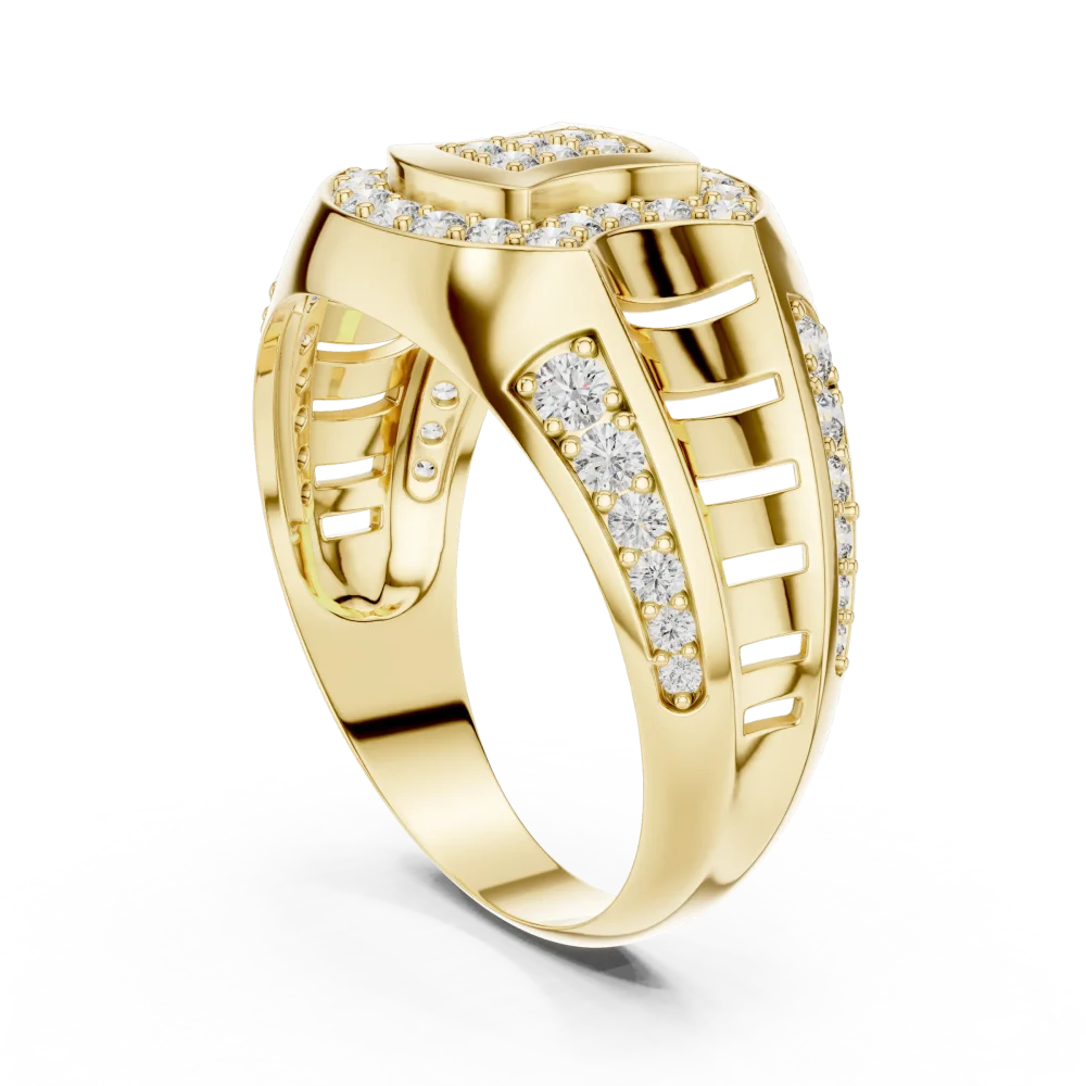 Architectural Round Pavé-Set Geometric Statement Men Ring - Image 3