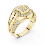 Architectural Round Pavé-Set Geometric Statement Men Ring