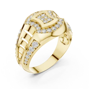 Architectural Round Pavé-Set Geometric Statement Men Ring