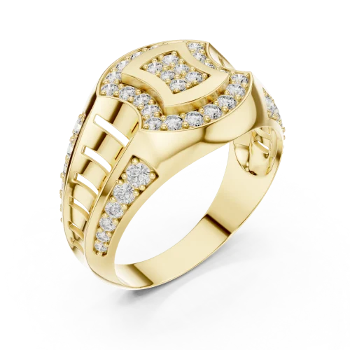 Architectural Round Pavé-Set Geometric Statement Men Ring