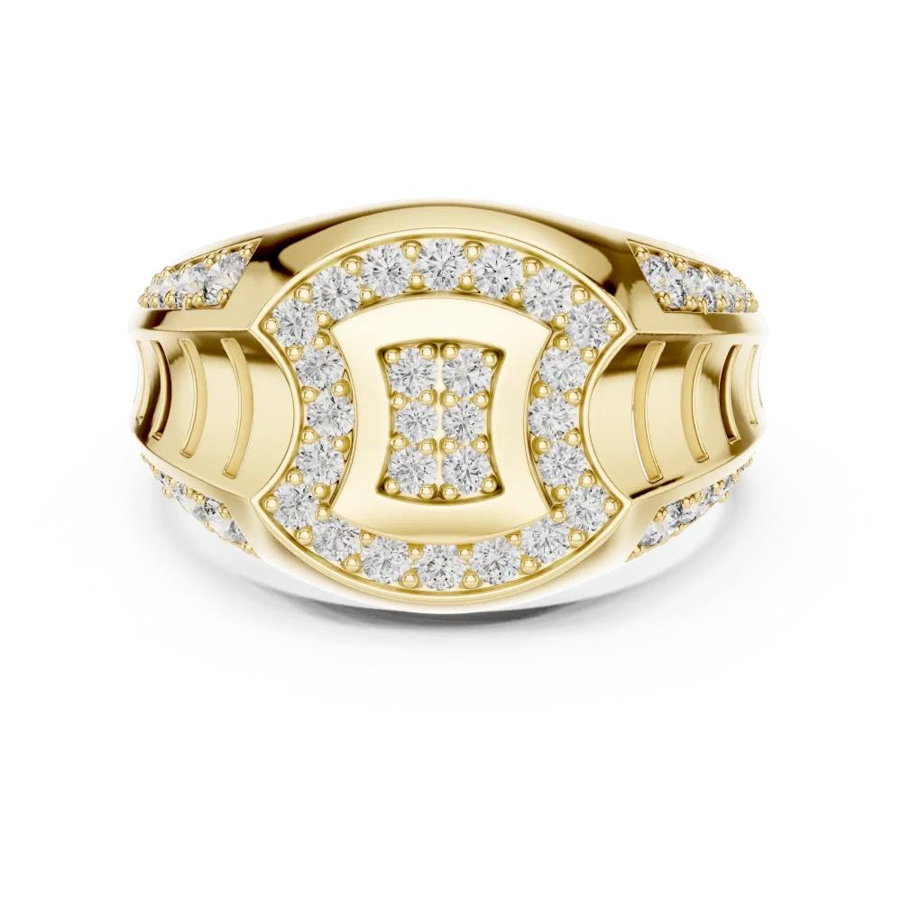 Architectural Round Pavé-Set Geometric Statement Men Ring - Image 2
