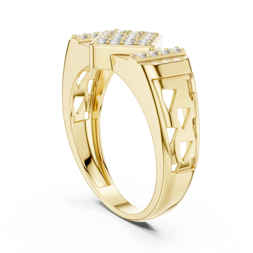 Geometric Pavé-Set Round Brilliant Cut Statement Ring - Image 3