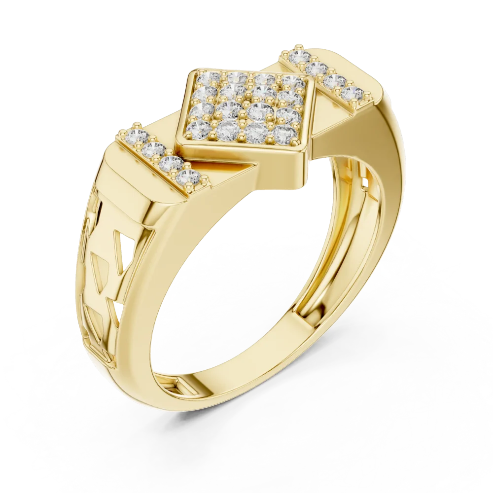Discover the bold, geometric elegance of our pavé-set round brilliant DIAMEUR diamond ring. A modern classic crafted for effortless sophistication. Shop now.