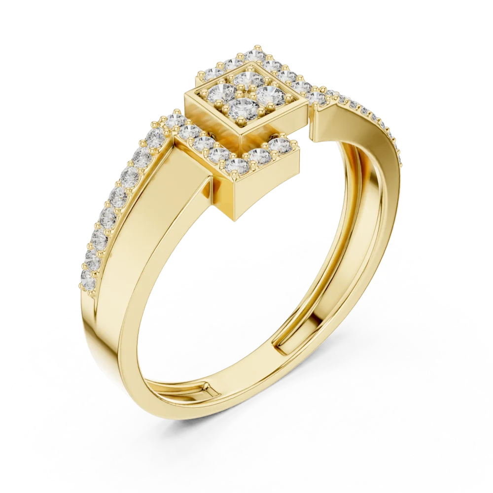 Discover the bold allure of our geometric diamond ring. Handcrafted with shimmering DIAMEUR diamonds, this modern statement piece defines luxury. Shop now.