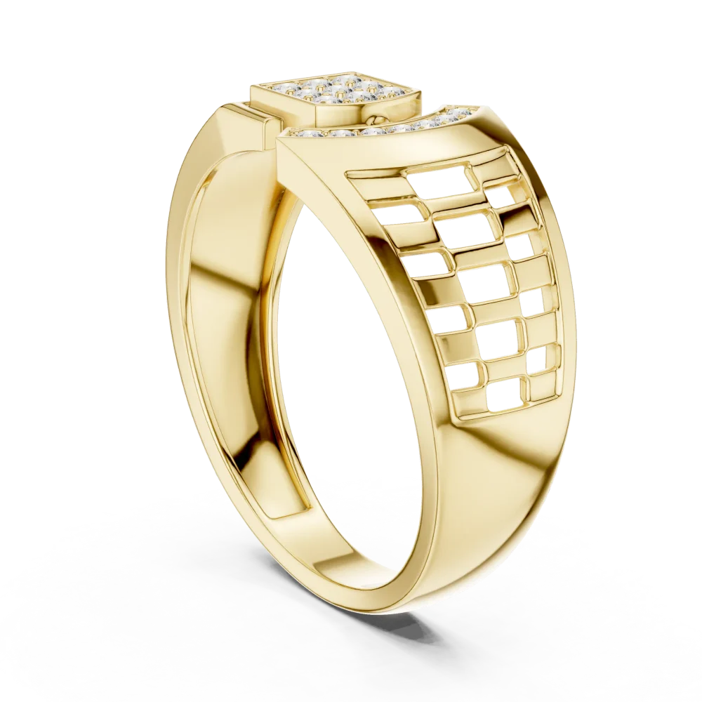 Geometric Round Brilliant Pavé-Set Men's Architectural Ring - Image 3