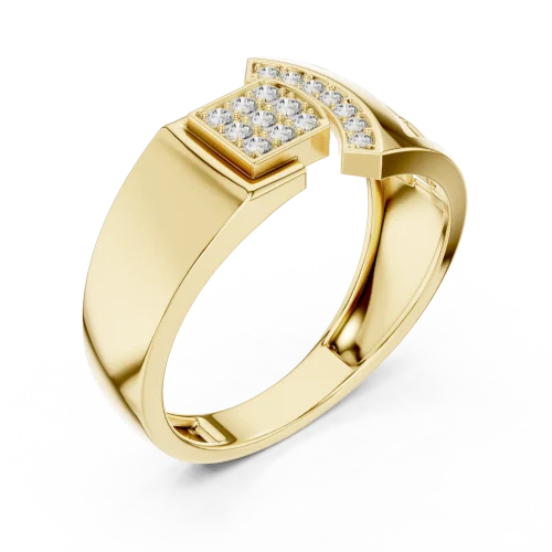 Geometric Round Brilliant Pavé-Set Men's Architectural Ring