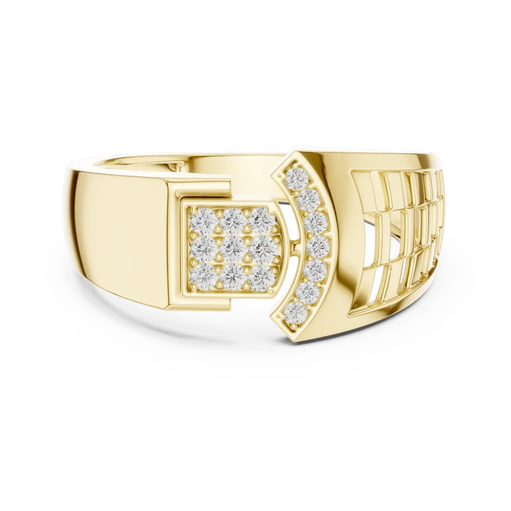 Geometric Round Brilliant Pavé-Set Men's Architectural Ring - Image 2