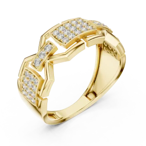 Architectural Round Pavé-Set Geometric Statement Band