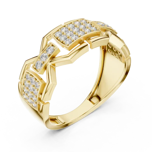 Architectural Round Pavé-Set Geometric Statement Band