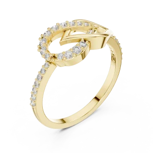 Symmetry Round Brilliant Pavé-Set Geometric Statement Ring