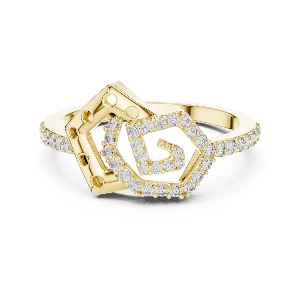 Geometric Symmetry Pavé-Set Round Cut Statement Ring - Image 2