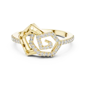 Geometric Symmetry Pavé-Set Round Cut Statement Ring - Image 2