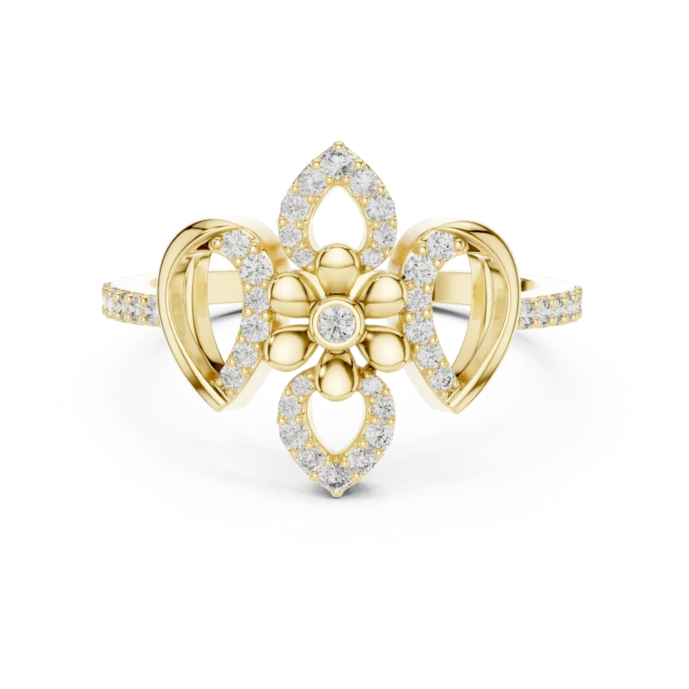 Ethereal Floral Bloom Round Diamond Pavé Cocktail Ring - Image 2