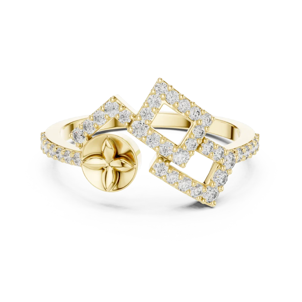 Geometric Symmetry Round Cut Pavé-Set Cocktail Ring - Image 2