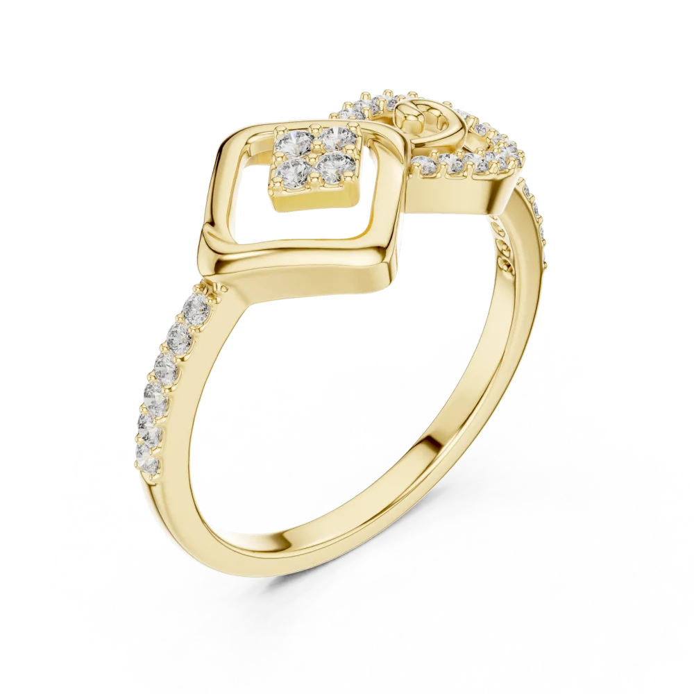 Elevate your style with this geometric pavé-set round DIAMEUR diamond ring. Crafted for brilliance and modern luxury—shop this essential piece today.