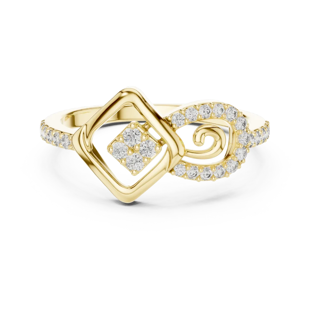 Geometric Symmetry Pavé-Set Round Brilliant Diamond Ring - Image 2