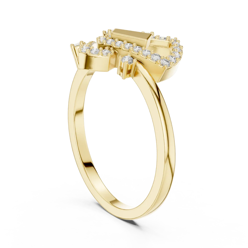 Geometric Silhouette Round and Baguette Pavé Statement Ring - Image 3