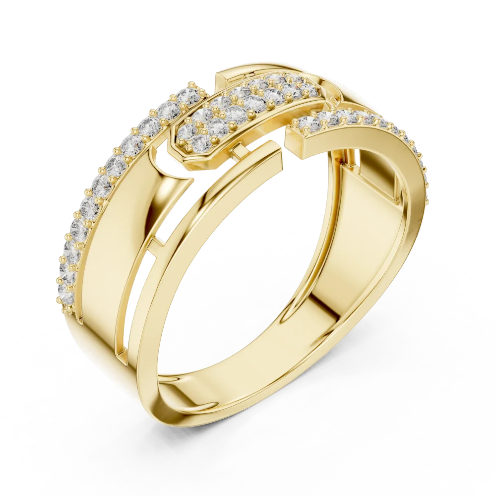 Experience modern luxury with this geometric round-cut diamond band. Handcrafted for brilliant scintillation. Shop this modern classic today.