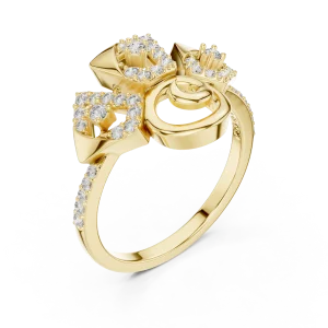 Architectural Round Brilliant Pavé-Set Cocktail Ring