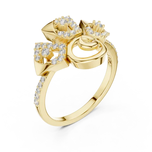 Architectural Round Brilliant Pavé-Set Cocktail Ring