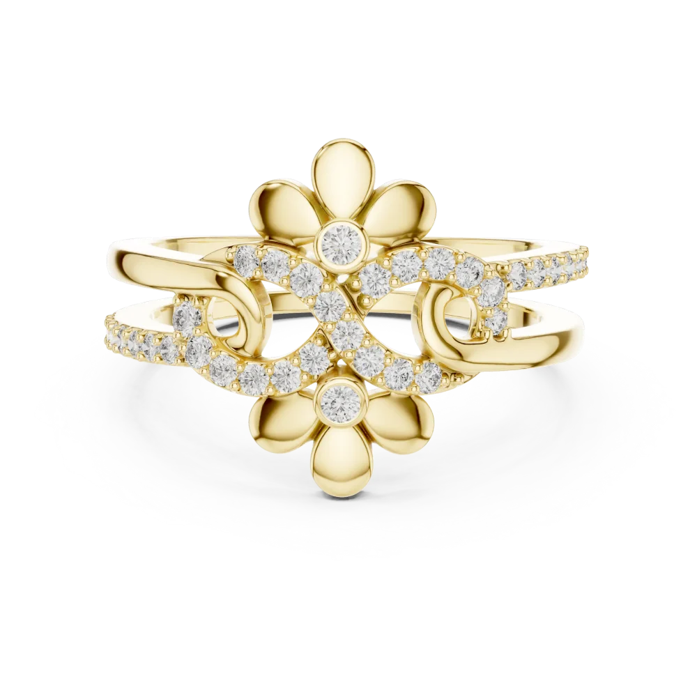 Ethereal Floral Pavé-Set Round Brilliant Statement Ring - Image 2