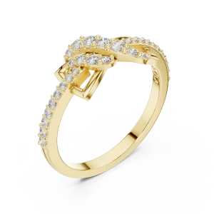 Symmetry Pavé-Set Round Brilliant Geometric Motif Ring