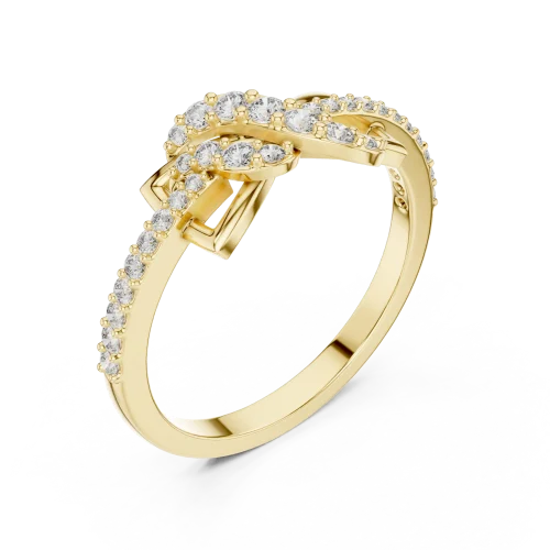 Symmetry Pavé-Set Round Brilliant Geometric Motif Ring