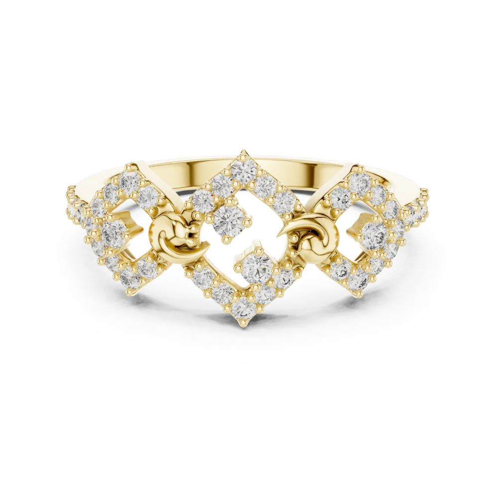 Geometric Symmetry Pavé-Set Round Brilliant Cocktail Ring - Image 2