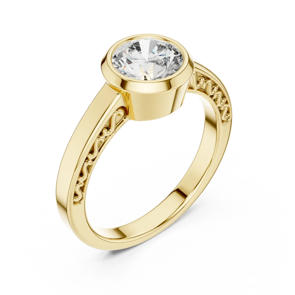 Discover the elegance of our bezel-set round DIAMEUR solitaire ring. A modern classic designed for brilliance—shop this sustainable luxury piece now.