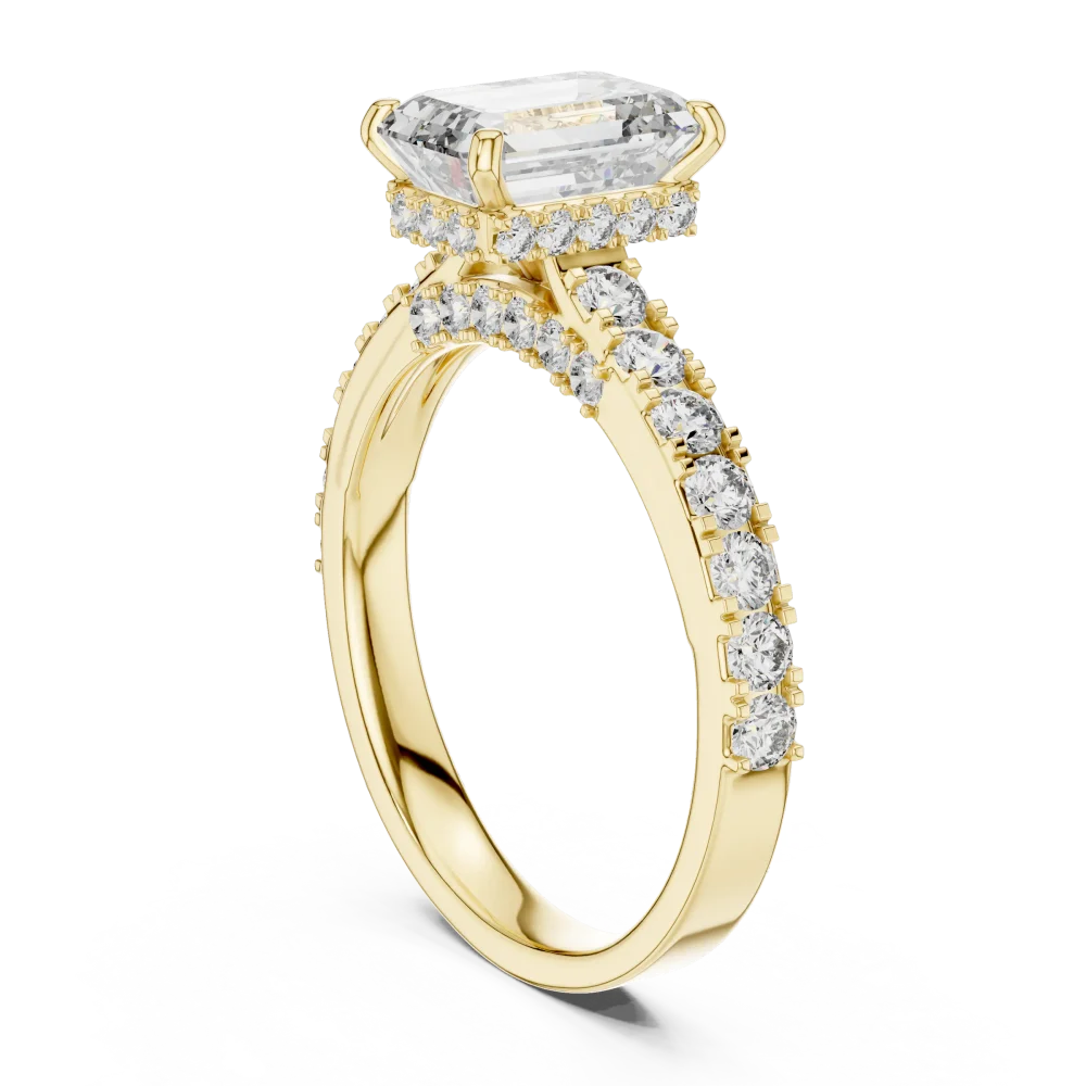 Symmetry Emerald Cut Pavé-Set Diamond Solitaire Ring - Image 3