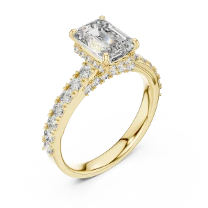 Symmetry Emerald Cut Pavé-Set Diamond Solitaire Ring