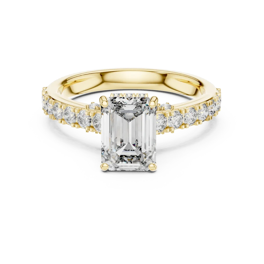 Symmetry Emerald Cut Pavé-Set Diamond Solitaire Ring - Image 2